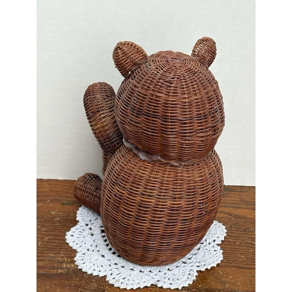 Vintage Chinese Woven Wicker Basket Planter Bear 9